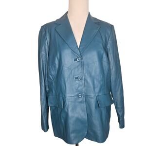Vintage Pendleton Leather Blazer Jacket Boxy Fit Blue Statement Women Medium Pet